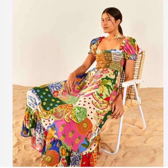 Farm Rio Women’s Sunny Mix Square Neck Midi Dress - Picture 2 of 5